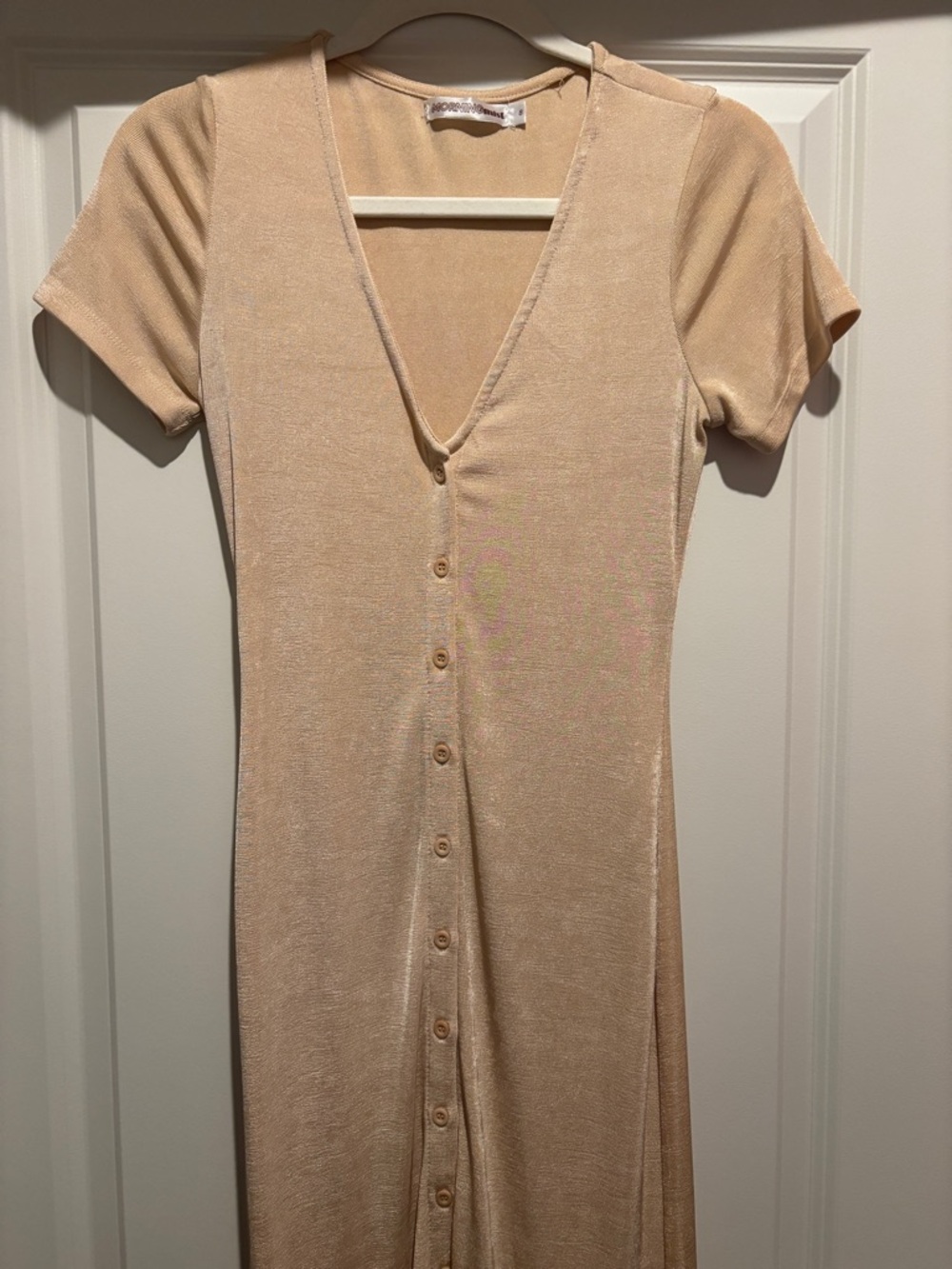 Verge Girl Beige Button-Front V-Neck Maxi Dress